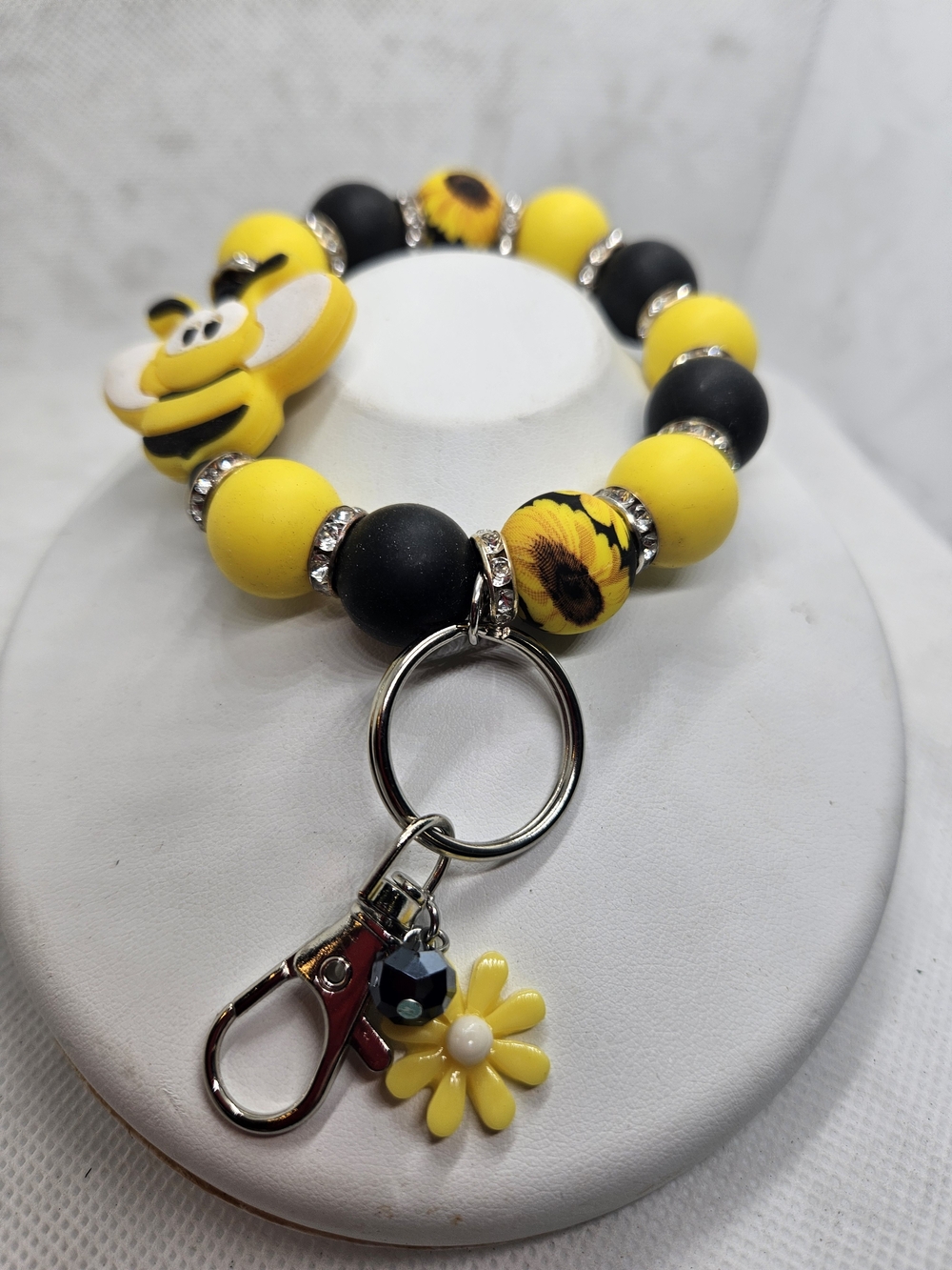 Bee & Sunflower Beaded Key Ring Wristlet - Yellow/Black